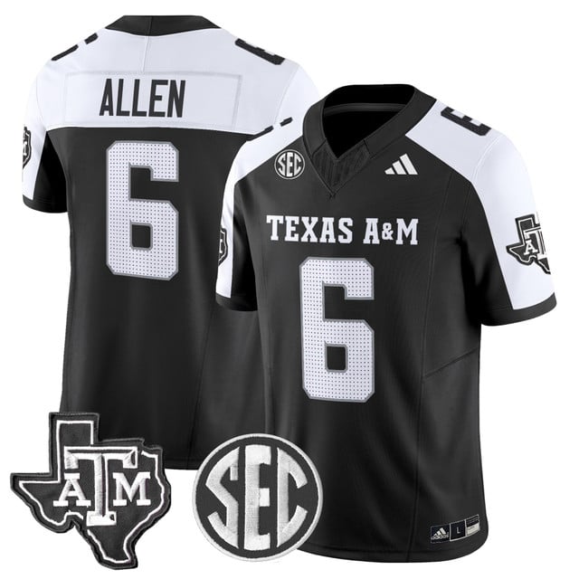 Men's Texas A&M Aggies 2025 Vapor Limited Jersey BLACK ALTERNATE#6 CYRUS ALLEN