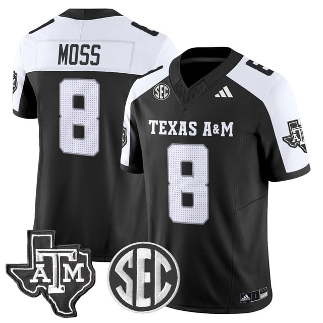 Men's Texas A&M Aggies 2025 Vapor Limited Jersey BLACK ALTERNATE#8 LE'VEON MOSS