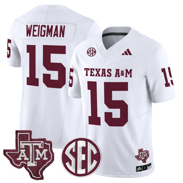 Men's Texas A&M Aggies 2025 Vapor Limited Jersey WHITE#15 CONNER WEIGMAN