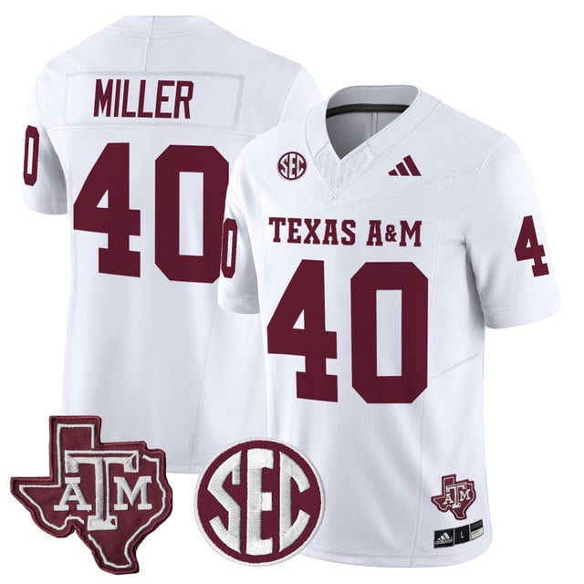 Men's Texas A&M Aggies 2025 Vapor Limited Jersey WHITE#40 VON MILLER