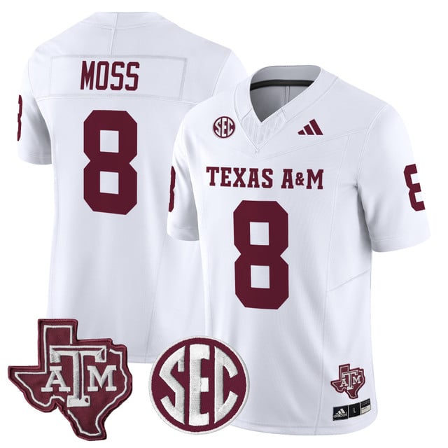 Men's Texas A&M Aggies 2025 Vapor Limited Jersey WHITE#8 LE'VEON MOSS
