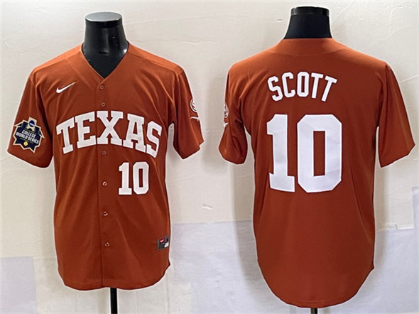 Men's Texas Longhorns #10 Mia Scott Orange 2025 World Series & SEC Patch Stitched Jersey