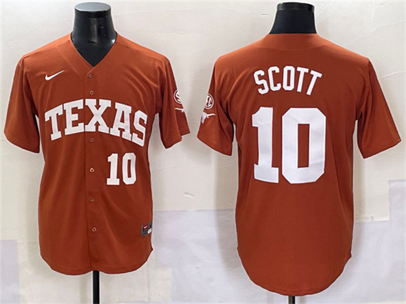 Men's Texas Longhorns #10 Mia Scott Orange SEC Patch Stitched Jersey