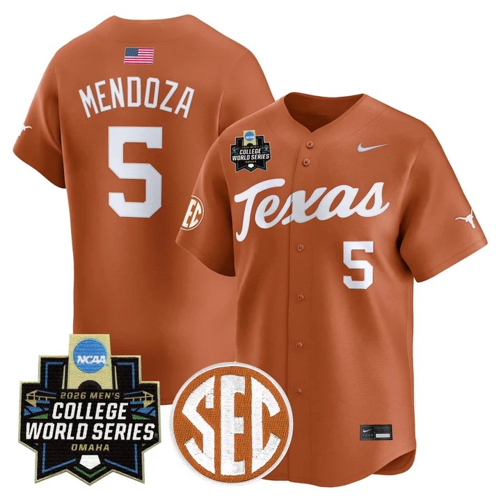 Men's Texas Longhorns 2026 World Series Vapor Premier Limited Jersey #5 ETHAN MENDOZA