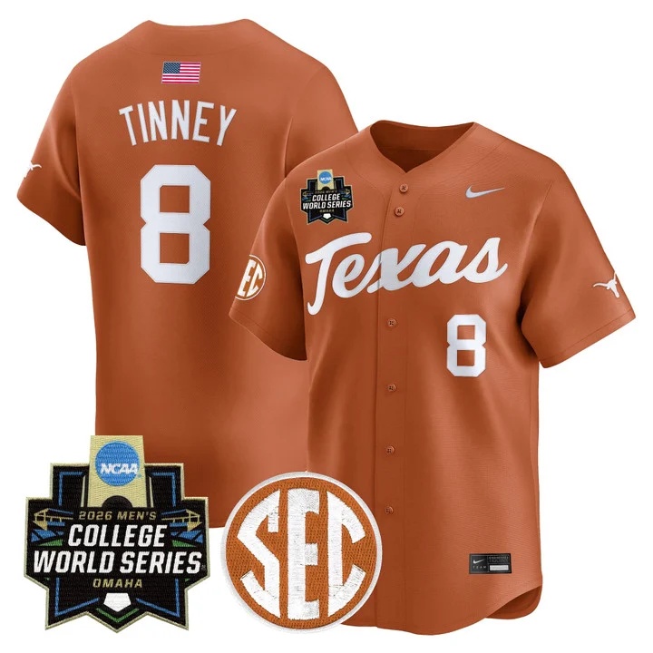 Men's Texas Longhorns 2026 World Series Vapor Premier Limited Jersey #8 CARSON TINNEY