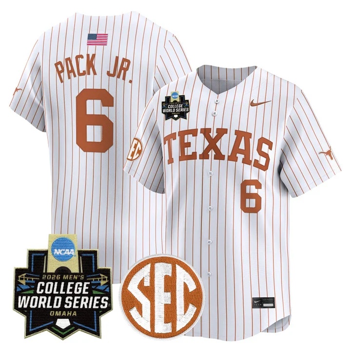 Men's Texas Longhorns 2026 World Series Vapor Premier Limited Jersey WHITE2 #6 ANTHONY PACK JR.