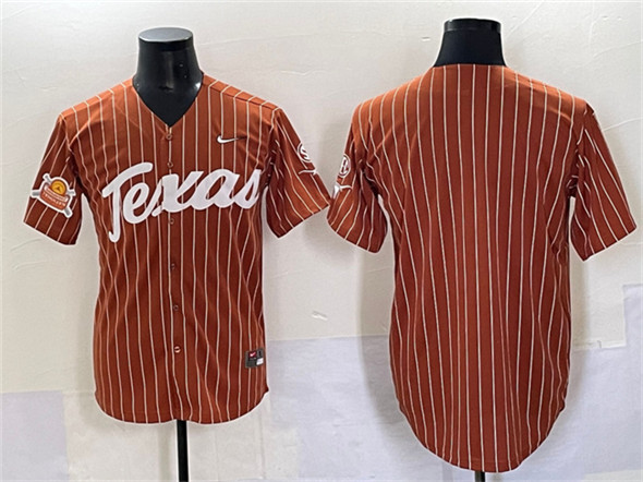 Men's Texas Longhorns Blank Orange Pinstripe 2025 Softball National Champions & SEC Patch Stitched Jersey