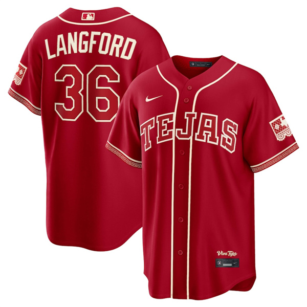 Men's Texas Rangers #36 Wyatt Langford Red 2026 City Connect Stadium Stitched Baseball Jersey