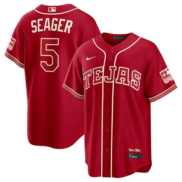 Men's Texas Rangers #5 Corey Seager Red 2026 City Connect Stadium Stitched Baseball Jersey