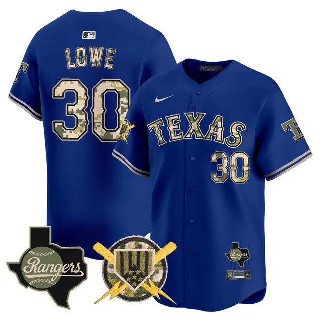 Men's Texas Rangers Armed Forces Day Vapor Premier Limited Jersey ROYAL #30 NATHANIEL LOWE.webp