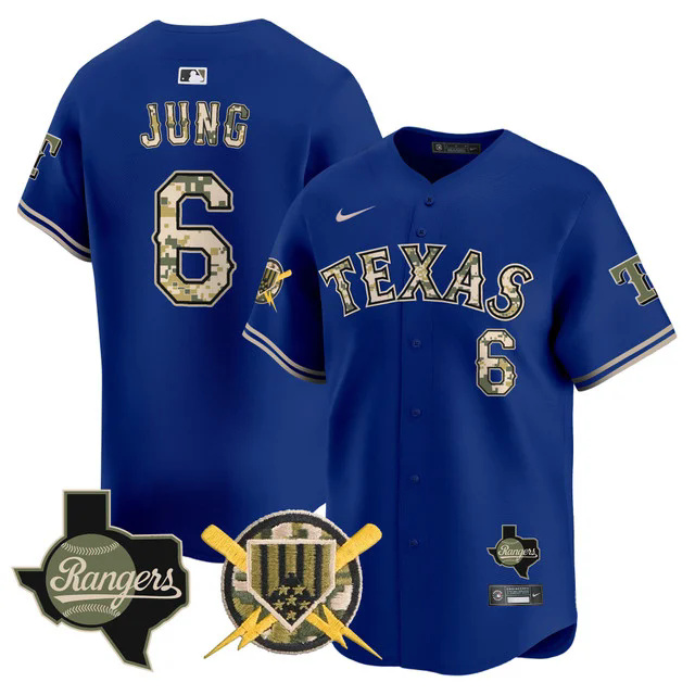 Men's Texas Rangers Armed Forces Day Vapor Premier Limited Jersey ROYAL #6 JOSH JUNG.webp