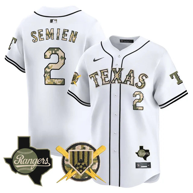 Men's Texas Rangers Armed Forces Day Vapor Premier Limited Jersey WHITE #2 MARCUS SEMIEN.webp