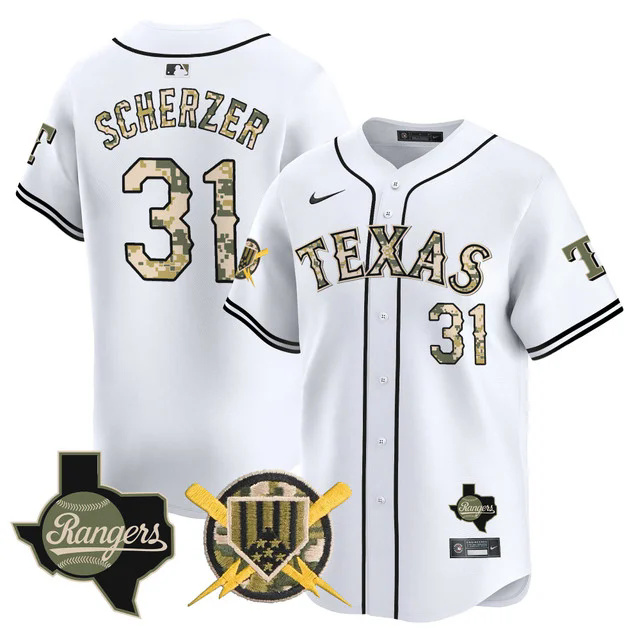 Men's Texas Rangers Armed Forces Day Vapor Premier Limited Jersey WHITE #31 MAX SCHERZER.webp