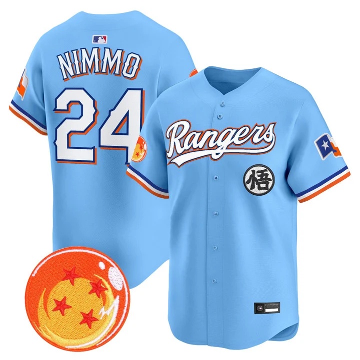 Men's Texas Rangers x Dragon Ball Vapor Premier Limited Jersey BLUE #24 BRANDON NIMMO
