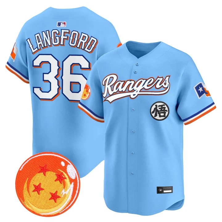Men's Texas Rangers x Dragon Ball Vapor Premier Limited Jersey BLUE #36 WYATT LANGFORD
