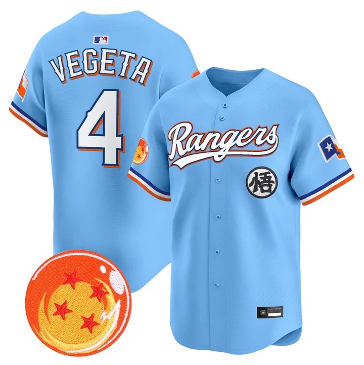 Men's Texas Rangers x Dragon Ball Vapor Premier Limited Jersey BLUE #4 VEGETA