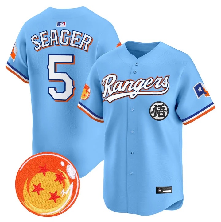 Men's Texas Rangers x Dragon Ball Vapor Premier Limited Jersey BLUE #5 COREY SEAGER