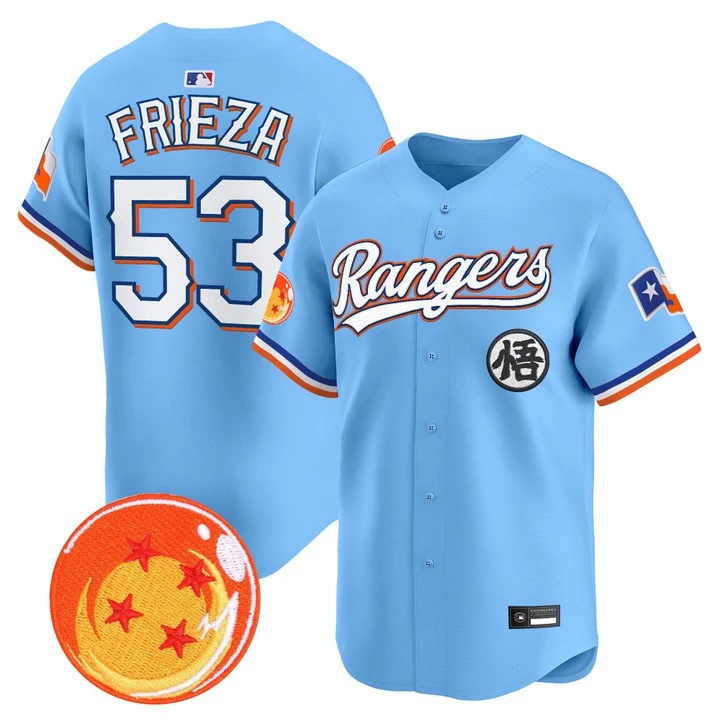 Men's Texas Rangers x Dragon Ball Vapor Premier Limited Jersey BLUE #53 FRIEZA