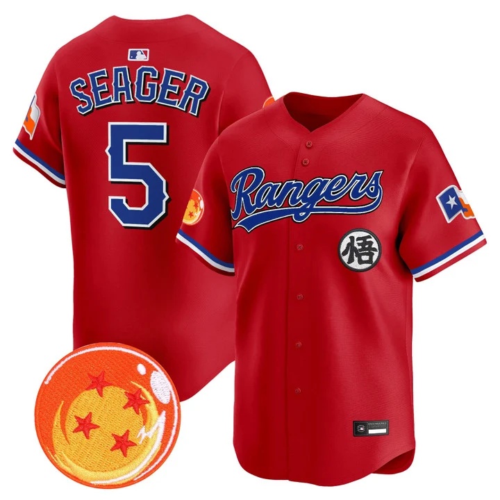 Men's Texas Rangers x Dragon Ball Vapor Premier Limited Jersey RED #5 COREY SEAGER