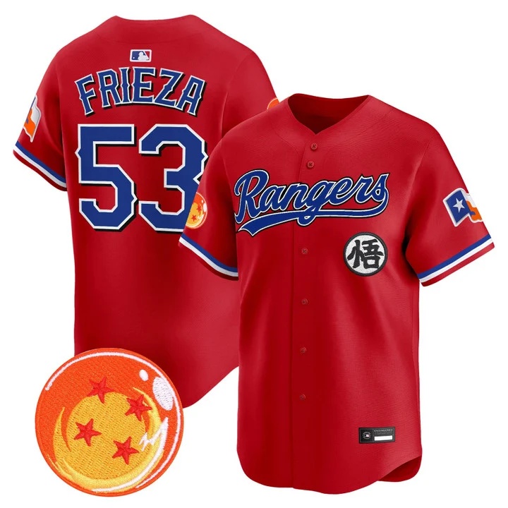 Men's Texas Rangers x Dragon Ball Vapor Premier Limited Jersey RED #53 FRIEZA