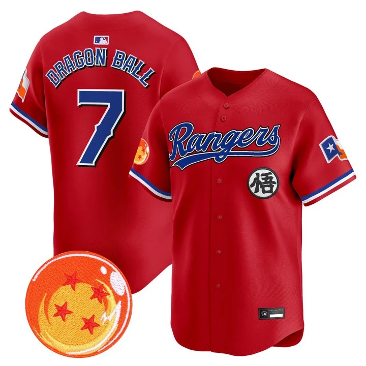 Men's Texas Rangers x Dragon Ball Vapor Premier Limited Jersey RED #7 DRAGON BALL