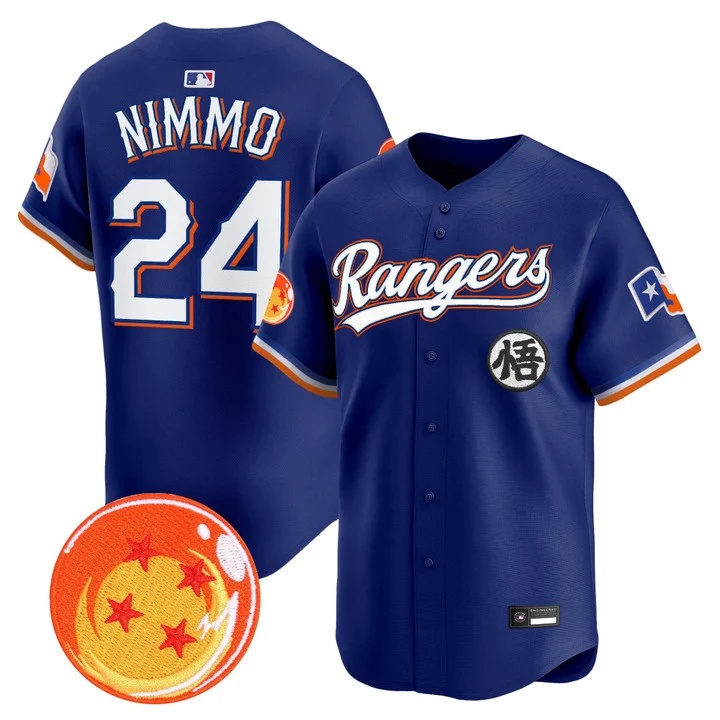 Men's Texas Rangers x Dragon Ball Vapor Premier Limited Jersey ROYAL #24 BRANDON NIMMO