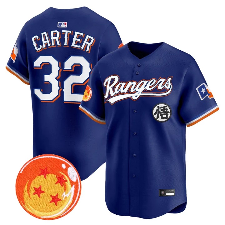 Men's Texas Rangers x Dragon Ball Vapor Premier Limited Jersey ROYAL #32 EVAN CARTER