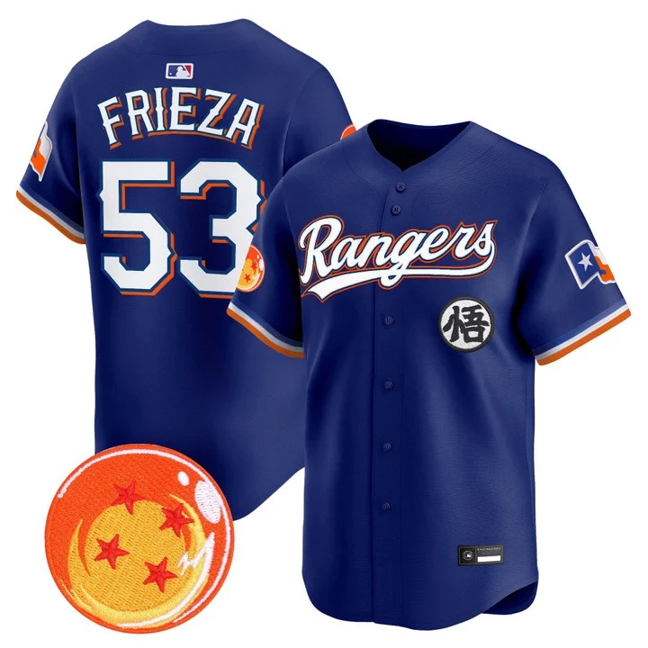 Men's Texas Rangers x Dragon Ball Vapor Premier Limited Jersey ROYAL #53 FRIEZA