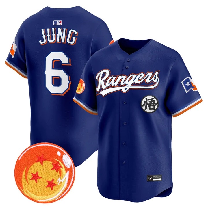 Men's Texas Rangers x Dragon Ball Vapor Premier Limited Jersey ROYAL #6 JOSH JUNG