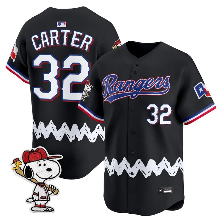 Men's Texas Rangers x Peanuts Vapor Premier Limited Jersey BLACK#32 EVAN CARTER