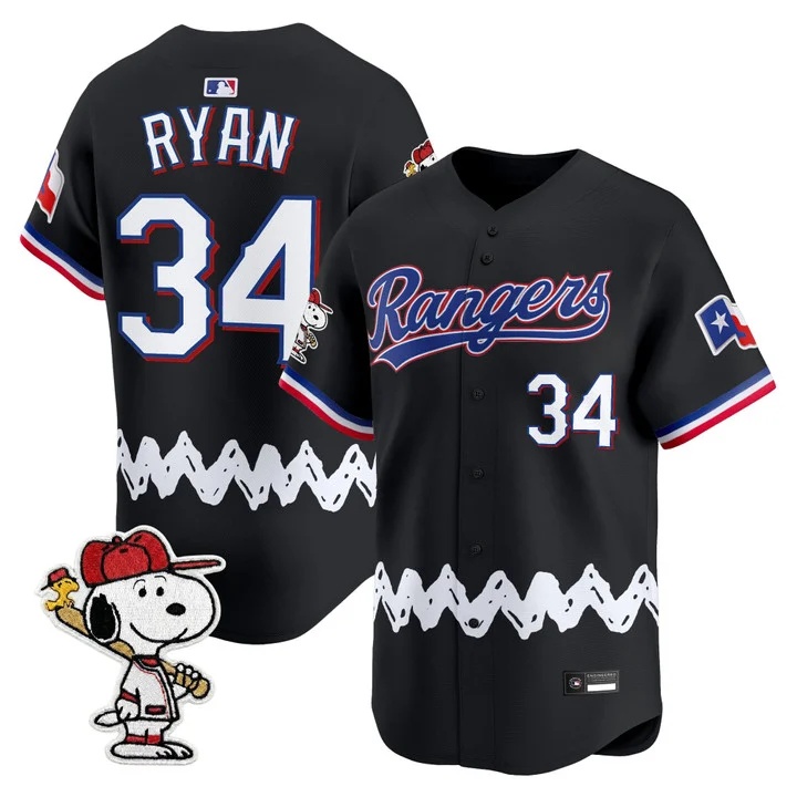 Men's Texas Rangers x Peanuts Vapor Premier Limited Jersey BLACK#34 NOLAN RYAN