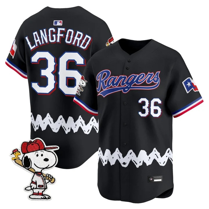 Men's Texas Rangers x Peanuts Vapor Premier Limited Jersey BLACK#36 WYATT LANGFORD