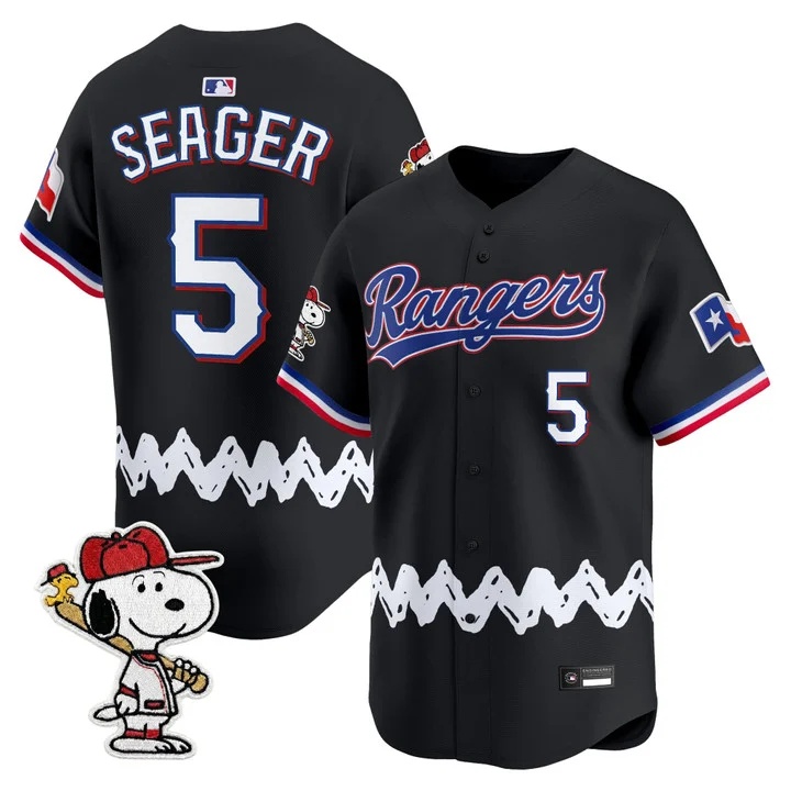 Men's Texas Rangers x Peanuts Vapor Premier Limited Jersey BLACK#5 COREY SEAGER