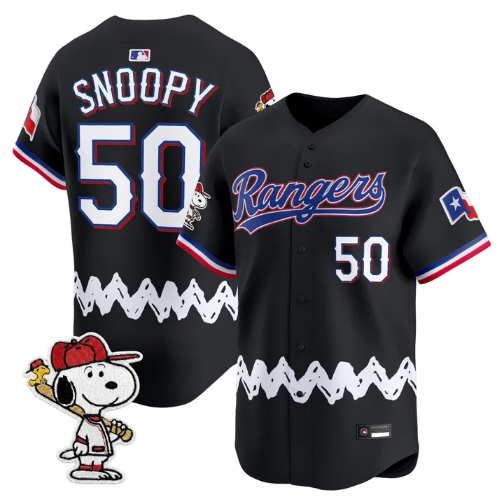 Men's Texas Rangers x Peanuts Vapor Premier Limited Jersey BLACK#50 SNOOPY