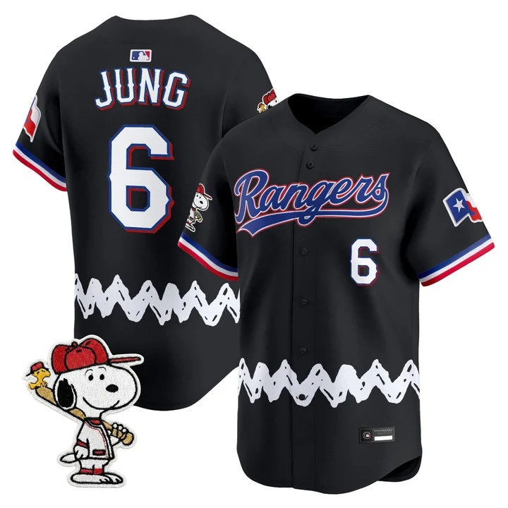 Men's Texas Rangers x Peanuts Vapor Premier Limited Jersey BLACK#6 JOSH JUNG