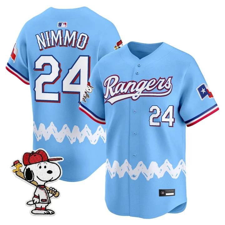 Men's Texas Rangers x Peanuts Vapor Premier Limited Jersey BLUE#24 BRANDON NIMMO
