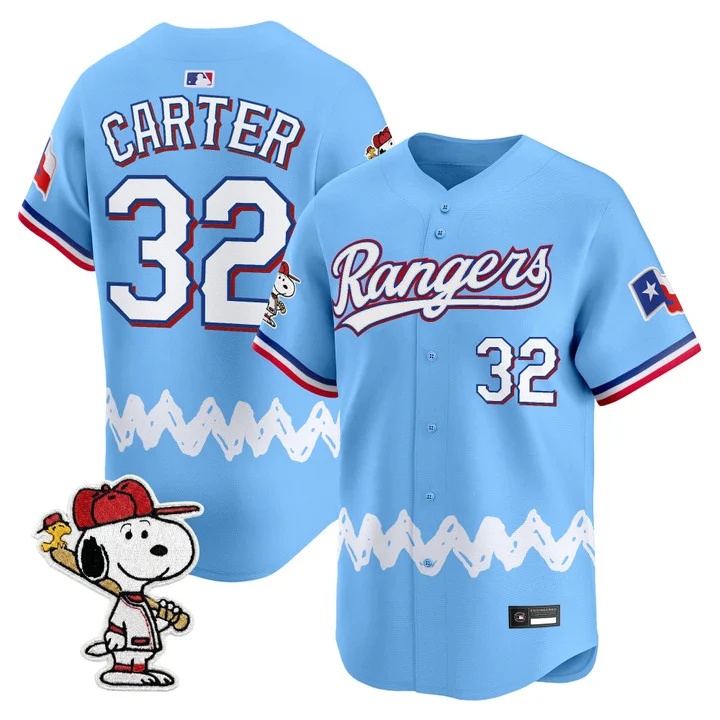 Men's Texas Rangers x Peanuts Vapor Premier Limited Jersey BLUE#32 EVAN CARTER