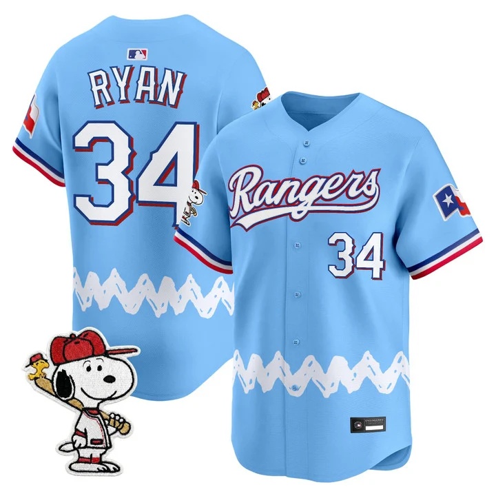 Men's Texas Rangers x Peanuts Vapor Premier Limited Jersey BLUE#34 NOLAN RYAN