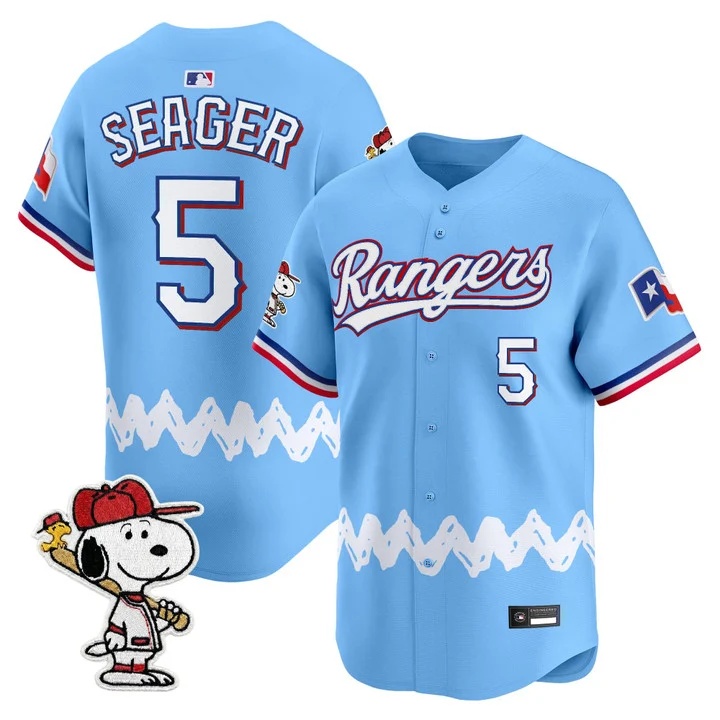 Men's Texas Rangers x Peanuts Vapor Premier Limited Jersey BLUE#5 COREY SEAGER