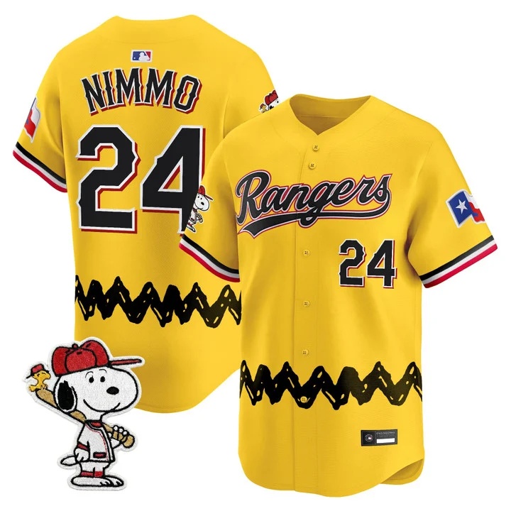 Men's Texas Rangers x Peanuts Vapor Premier Limited Jersey GOLD#24 BRANDON NIMMO