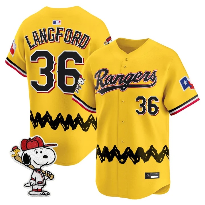 Men's Texas Rangers x Peanuts Vapor Premier Limited Jersey GOLD#36 WYATT LANGFORD