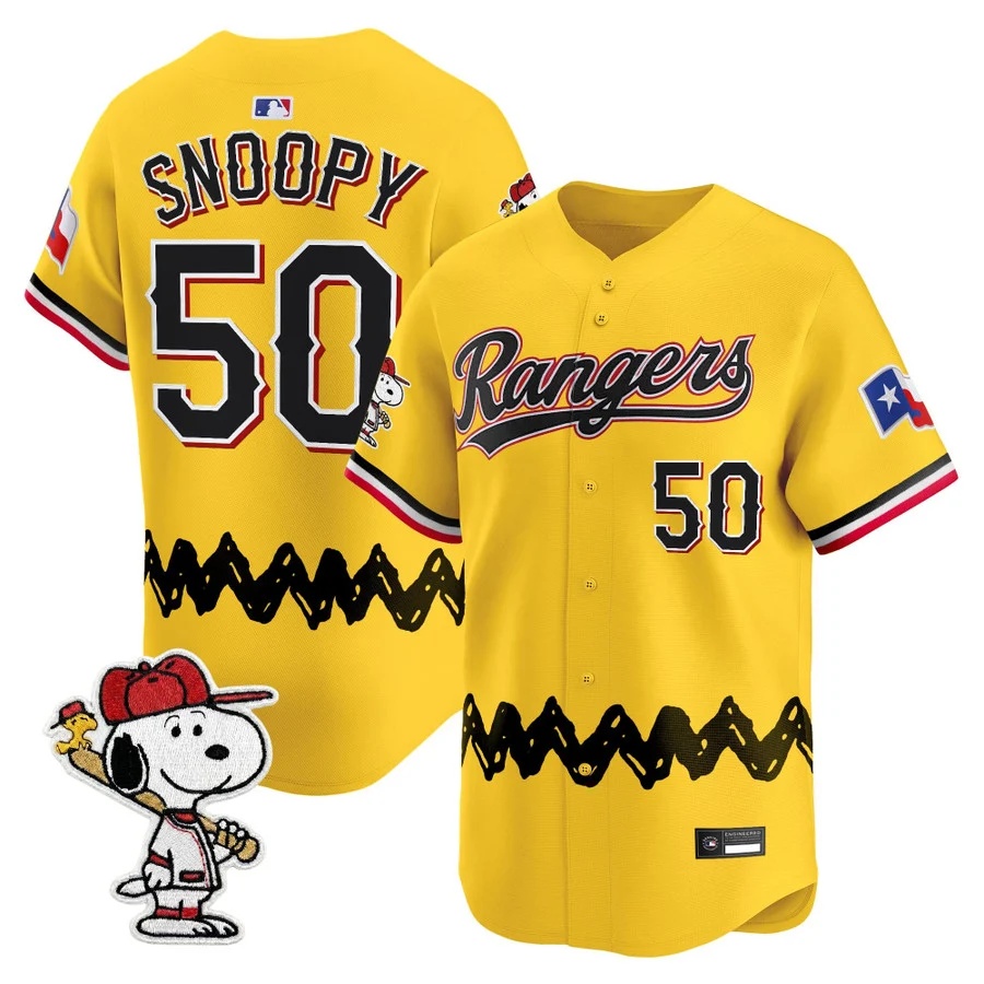 Men's Texas Rangers x Peanuts Vapor Premier Limited Jersey GOLD#50 SNOOPY