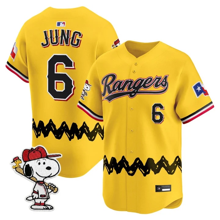 Men's Texas Rangers x Peanuts Vapor Premier Limited Jersey GOLD#6 JOSH JUNG