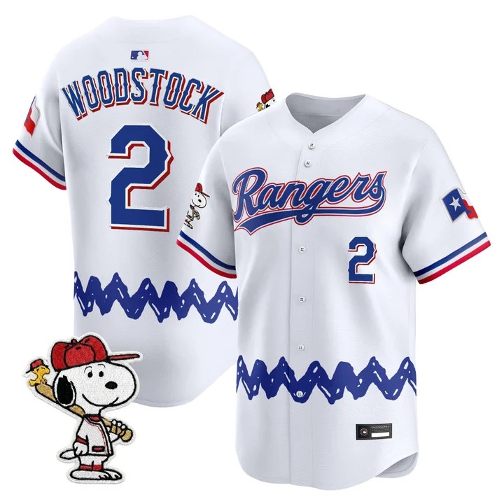 Men's Texas Rangers x Peanuts Vapor Premier Limited Jersey WHITE#2 WOODSTOCK