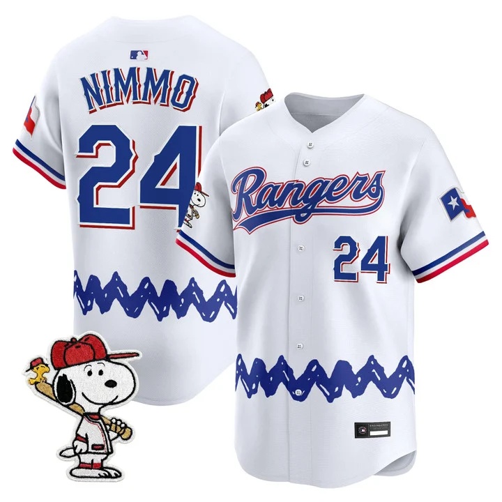 Men's Texas Rangers x Peanuts Vapor Premier Limited Jersey WHITE#24 BRANDON NIMMO