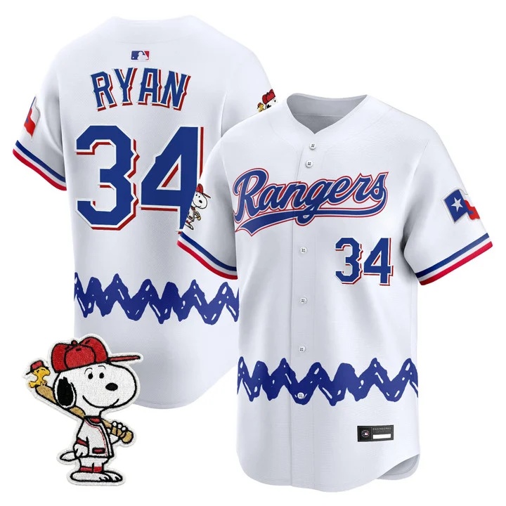 Men's Texas Rangers x Peanuts Vapor Premier Limited Jersey WHITE#34 NOLAN RYAN