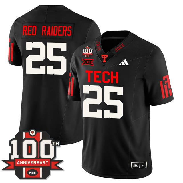 Men's Texas Tech Football 100th Anniversary Jersey #25 Red Raiders