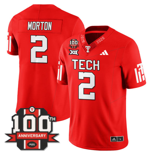 Men's Texas Tech Football 100th Anniversary Jersey red #2 Behren Morton