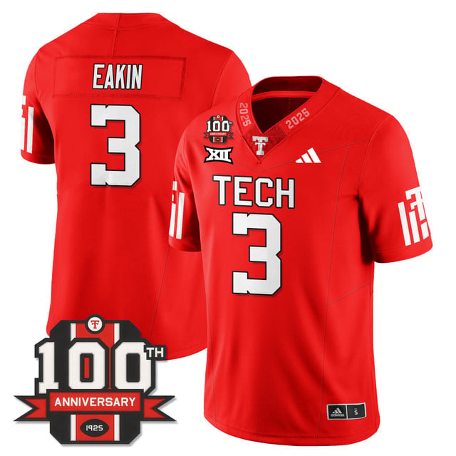 Men's Texas Tech Football 100th Anniversary Jersey red #3 Coy Eakin