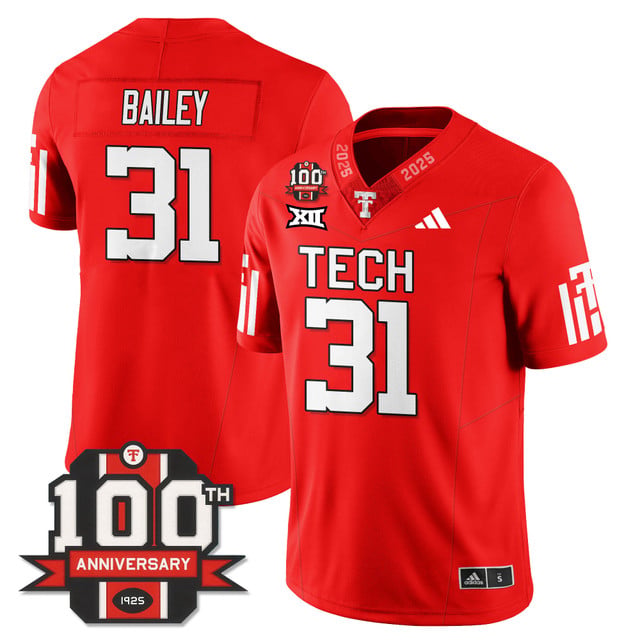 Men's Texas Tech Football 100th Anniversary Jersey red #31 David Bailey